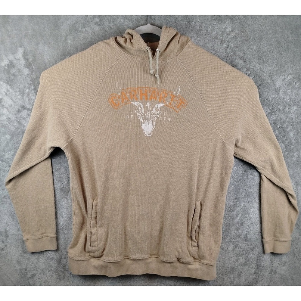 Carhartt Shirt Mens XL Beige Long Sleeve Waffle Knit‎ Thermal Sweater Hoodie